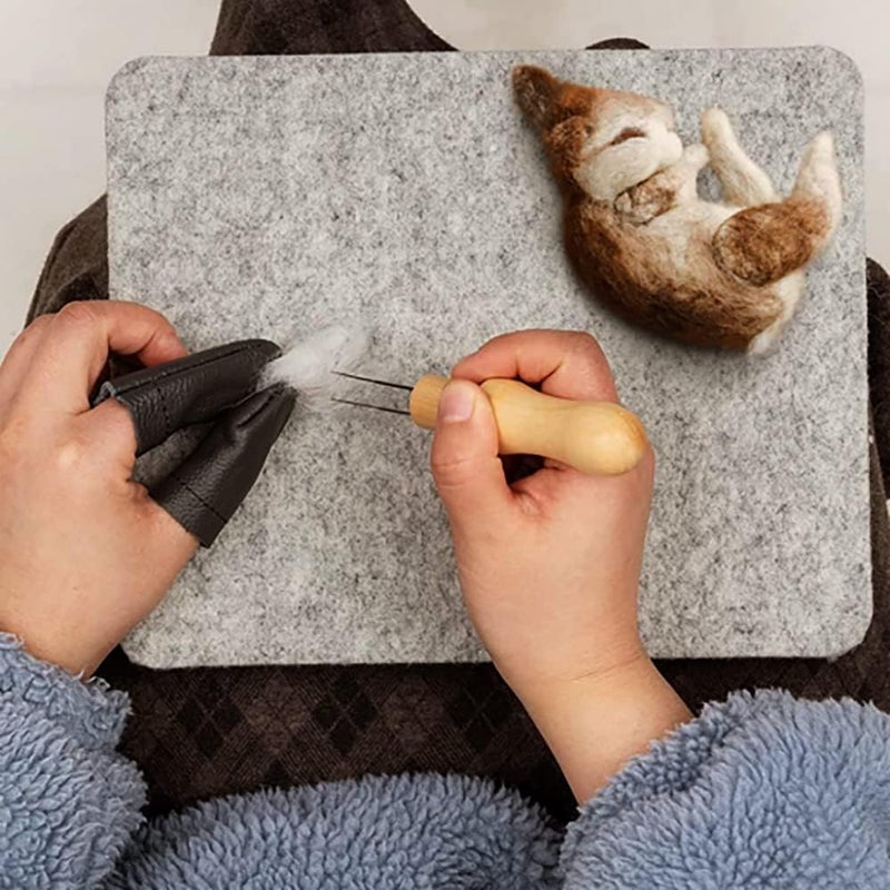 Memfish Wool Needle Felting Pad,10x8x1 inch Needled Felt Mat Block Thick and Firm Base Including Pair of Leather Finger Guards (10in*8in) - Image 3